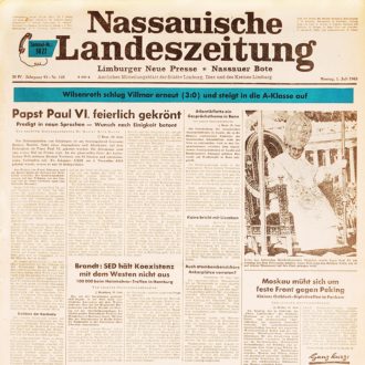 Das Foto zeigt die erste Ausgabe der Nassauischen Landeszeitung vom 1. Juli 1963.