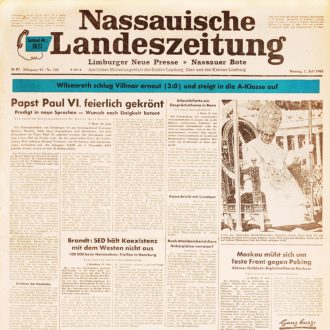 Foto: Das Foto zeigt die erste Ausgabe der Nassauischen Landeszeitung vom 1. Juli 1963.